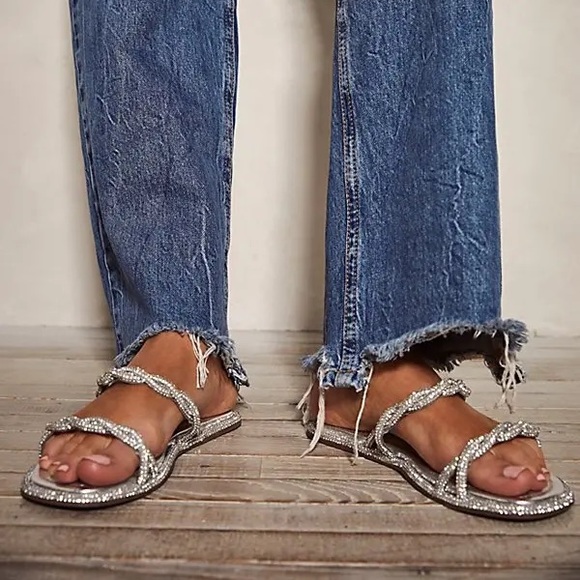 Free People Vicenza After Party Silver Crystal Sandals slides size 9 - Picture 3 of 7
